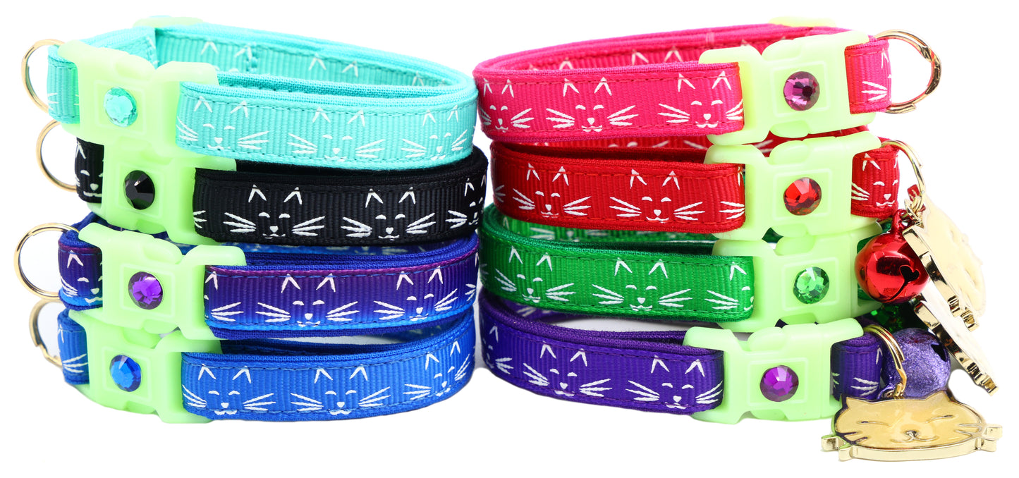 Glowing Cat Faces Breakaway Cat Collar